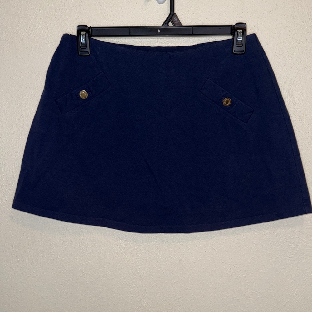 Lily Pulitzer Navy Blue Gold Mini Skirt Size L Preppy Summer